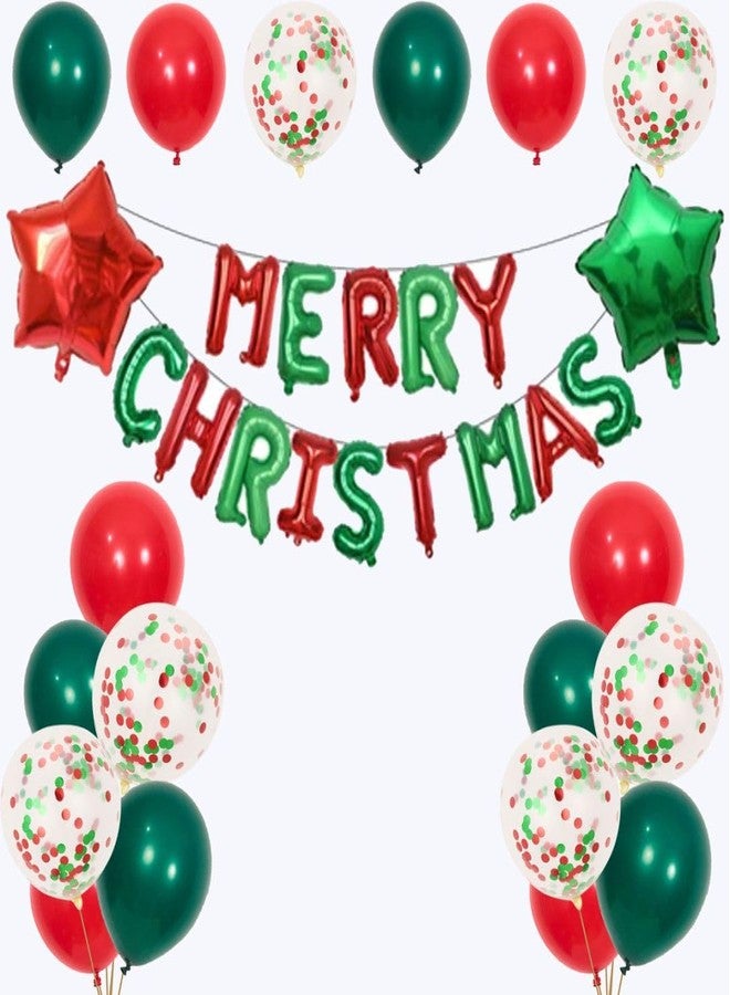 DECGOL Merry Christmas Balloons Banner 13pcs Aluminum Foil 16 Inch Letters with 2pcs 18 Inch Star Balloons 30pcs Red Green Confetti Balloon for Christmas Party Decorations - Image 1